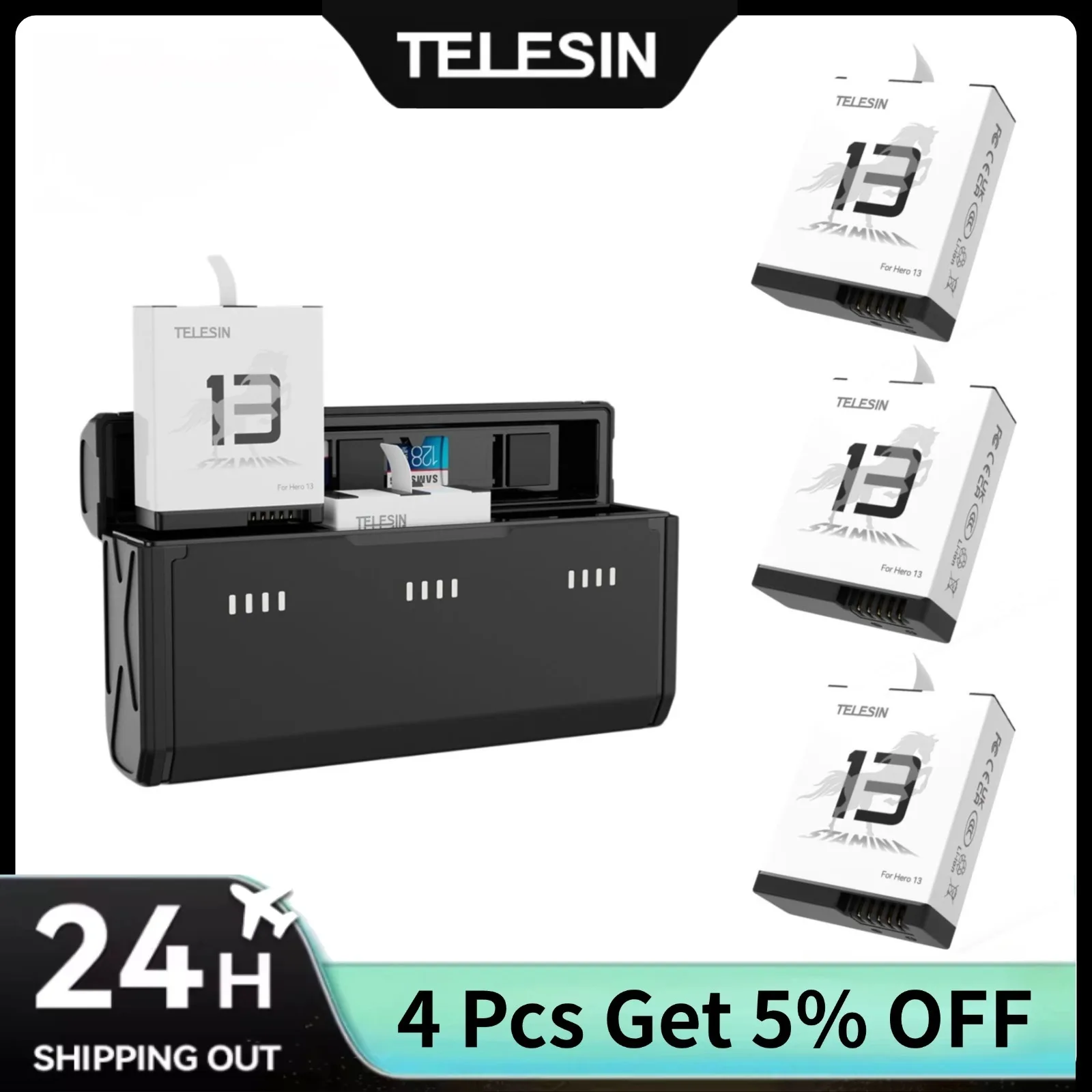 Gopro Action Camera Hero 13 Black - TELESIN Przenośny Zestaw Szybkiego Ładowania i
